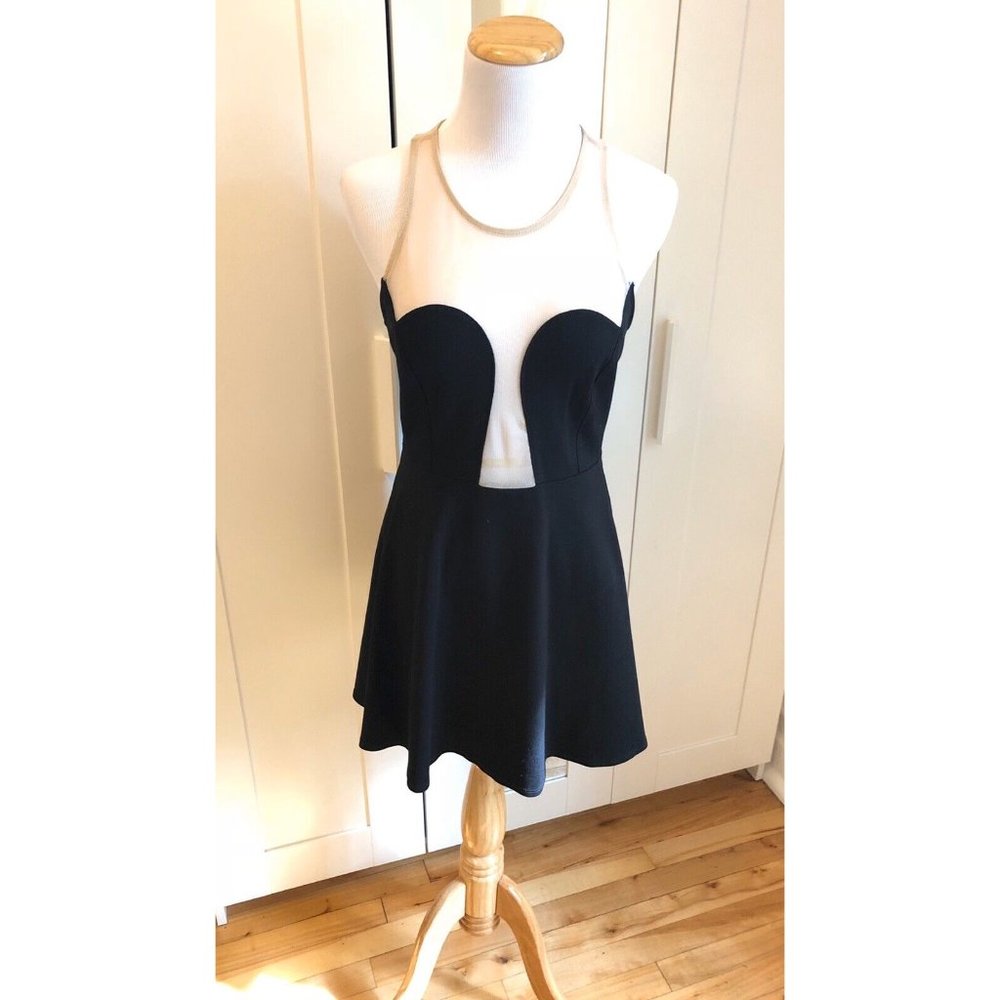 Solemio Sexy Black Fit And Flare Mesh Cutout Dress Size Medium